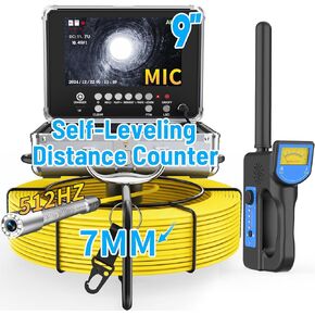 Anysun Sewer Camera with Locator, Self Leveling Sewer Inspection Camera 200ft with Distance Counter, 9'' 1080P IPS Monitor and Video Recorder with MIC, 7MM Cable with 12 Lights(32GB Card)