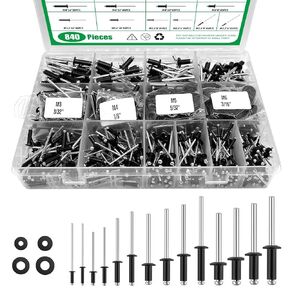 Yuahar 840Pcs 14 SAE Sizes Blind Rivets with Washer Assortment Kit, 3/32" 1/8" 5/32" 3/16" 1/4" Aluminum Pop Rivets for DIY Home Furniture Automotive Repairs