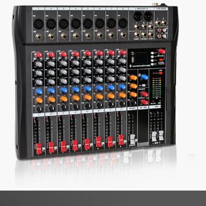 8 Channel Professional Audio Mixer, DJ Mixer Board, Digital Mixer, Bluetooth Controller Sound Mixer Audio, Consola de Audio, Music Mixer, USB Interface, FX Processor MP3 Player, 48V Phantom Power
