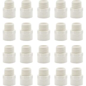 20 Pack 3/4" PVC Fittings, 3/4 inch NPT Male PVC Pipe Adapter (Socket x NPT Male Thread), 3/4" PVC Coupling Pipe Connector Slip for Water Pipe, Swimming Pool & Outdoor Plumbing, White Schedule SCH 40