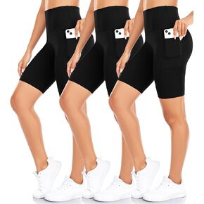 3 Pack Biker Shorts for Women with Pockets - 8" High Waisted Athletic Shorts for Workout Running Yoga Tummy Control