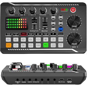 Professional Audio Mixer, Voice Changer Sound Board Live Sound Card Bluetooth Noise Reduction Voice Changer Sound Mixer Podcast Equipment for Streaming Podcasting Gaming
