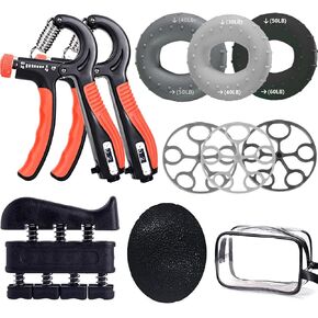 Hand Grip Strengthener 10 Pack, Grip strength trainer, Hand gripper strengthener, Finger Stretcher, Resistance Extensor Bands, Finger Exerciser & Stress Relief Ball for Athletes & Musicians