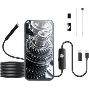 Endoscope Camera with Light, 1080P HD Borescope 8mm Snake Camera with 8 Adjustable LED Lights 16.4ft Semi-Rigid Inspection Camera IP67 Waterproof Endoscope for iOS and Android