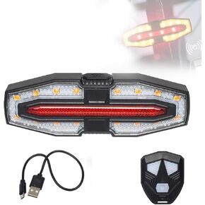 Bike Tail Light with Turn Signals Wireless Remote Control Waterproof Bicycle Rear Light Back USB Rechargeable Ultra Bright Safety Warning Cycling Taillight for Night Riding