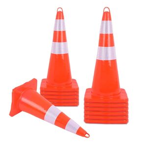12 Pack Traffic Cones 28 Inch, PVC Safety Cones with Handle, Orange Cones Construction Cone with Reflective Collars for Parking Lot, Road Safety, Construction Events