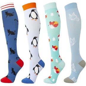 LEOSTEP 4 Pairs Compression Socks for Women & Men, Support Compression Sock 20-30 mmHg for Nurses, Pregnancy, Flying, Running,Travel