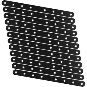 12 PCS 10 Inch Mending Plate Black Straight Braces for Wood Heavy Duty Corner Braces Straight Metal Brackets with Holes Flat Metal Bar Connector Mending Joining Bracket for Repair Fixing Fence Shelves