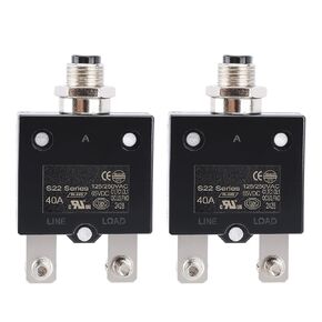 Baomain 2PCS 40A Circuit Breaker Thermal Overload Protector with Screws Pins, S22 Series 125/250VAC/65VDC, Manual Reset Thermal Circuit Breakers UL CE Listed (40A)