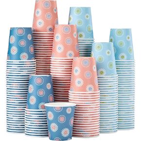 300 Pack 5 oz Paper Cups, Disposable Bathroom Cups, Small Mouthwash Cups, Hot/Cold Beverage Drinking Mini Cup for Party, Picnic, BBQ, Travel (Daisy)