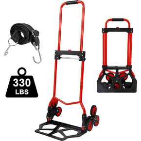 Upgraded Stair Climbing Dolly, 330 Lbs Capacity Foldable Stair Climbing Hand Truck, Heavy Duty Stair Climbing Dolly with Telescoping Handle, 6 Wheels, Bungee Cord, Stair Dolly for Moving, Shopping
