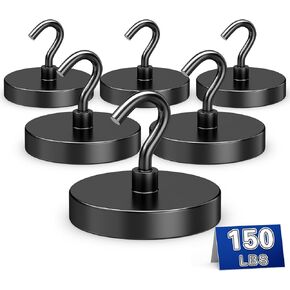 6Pack Black Magnetic Hooks, 150lbs Magnetic Hooks for Cruise Cabins, Magnet Hooks, Strong Magnetic Hooks Heavy Duty, Magnet with Hooks, Metal Magnetic Hooks for Hanging, Refrigerator, Grill