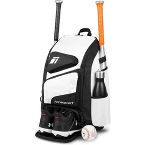 Baseball Bag - Backpack for Baseball, Softball, Tball - Adults & Youth Bat Bag - White