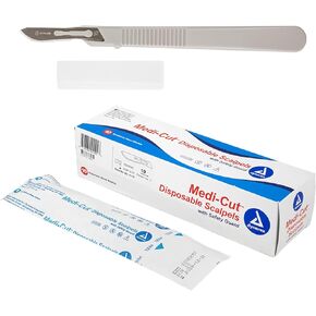 Dynarex Medi-Cut Disposable Scalpel Blades - Sterile Knives With Plastic Guard - 4.9-inch Plastic Handle, Stainless Steel Blade - Size 10