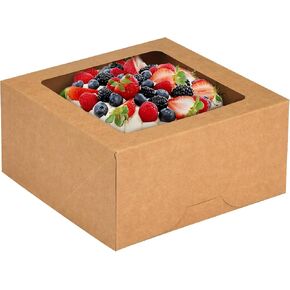 Moretoes 24pcs 10x10x5 Inches Cake Boxes with Windows Brown Bakery Boxes Kraft Pastry Boxes Disposable Cake Containers for Cakes, Pastries, Pies, Dessert