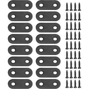 30Pcs Flat Straight Brace Brackets Plate, 1.57 x 0.6 x 0.08 Inch Stainless Steel Repair Bracket Plate, Support Fixed Connection Plate for Furniture Wood Shelves (Black)