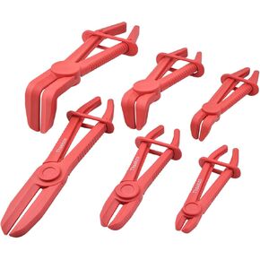 6-Piece Plastic Hose Pinch Off Pliers, Hose Clamp Pliers Straight & 90 Angled for Flexible Hoses, Gas Lines, Radiator, Brake, Coolant, and Fuel Lines Tool