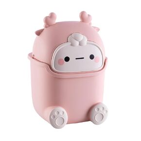 Cute Trash Can Polypropylene Cute Animal Shape Trash Cans 2 Liters Desktop Trash Can for Bathrooms,Kitchens,Offices,Waste Basket for Dressing Table (Pink)