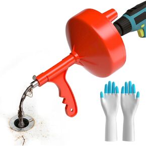 Drain Snake, 35ft Plumbing Snake With Drill Adapter,Heavy Duty Flexible Sink Drum Auger and Drain unblocking Snake, Manual Or Powered With Work Gloves and Storage Bag