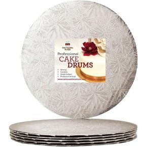 10 inch Silver Round Thin Sturdy Cake Board Drums for Displaying Cakes, 1/4 Inch Thick, (12-Pack)