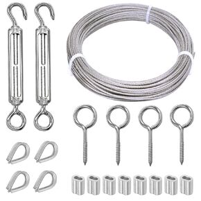KNLN/304 Stainless Steel 66ft Wire Rope Kit with M5 Turnbuckle Tension Hook and Eye Screw,1/16 Wire Rope Thimbles,Wire Rope Crimping Loop Sleeves for Cable Railing Clothesline DIY Balustrades etc