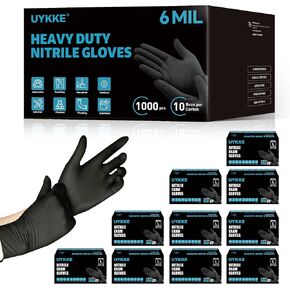 Heavy Duty 6mil Black Nitrile Gloves Cleaning Gloves, Latex Free Disposable Gloves Food Prep Mechanic Tattoo 1000pcs