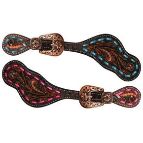 Showman Metallic Copper Painted Leather Spur Straps w/Buck Stitch