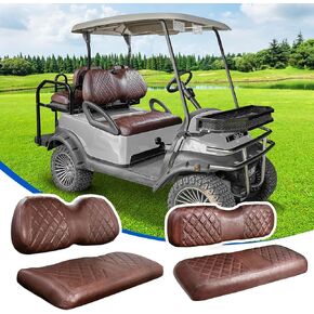 NOKINS 4PCS Golf Cart Seat Covers Kit, Front and Rear Seat Covers Fits Club Car Precedent Original Regular Seat Cushion, Club Car Vinyl Seat Covers Accessories, No Staples(Black&Black Stitch)