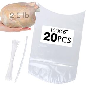 Poultry Shrink Bags, Turkey Bags For Brining, 10x16 Inches 20 Pcs Turkey Shrink Bags Clear Poultry Heat Shrink Wrap Bags With 20 Zip Ties And A Silicone Straw For Chickens, Rabbits