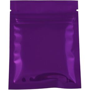100 Durable Double-Sided Metallic Foil Mylar Flat QuickQlick Zipper Seal Bag 7.5x10cm (3x4") (Purple)