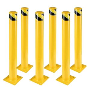 Safety Bollard, 6 Packs 48 Inch Height Bollard Post, 4.5 Inch Diameter, Yellow Safety Steel Bollard Post, with 24 Anchor Bolts, for Traffic Control, Driveway Barrier, Parking Pole