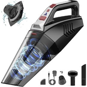 Hihhy Handheld Vacuum Cordless, Portable Rechargeable Car Vacuum with 9000PA Powerful Suction, Hand Vacuum with 9 Filters, Hand Held Vacuum Cordless for Car, Home, Pet(Red)