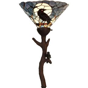 Bieye L10959 Raven Sitting on Bare Tree Branch Again Full Moon Tiffany Style Stained Glass Torchiere Floor Lamp for Halloween Decor (Dark Blue)