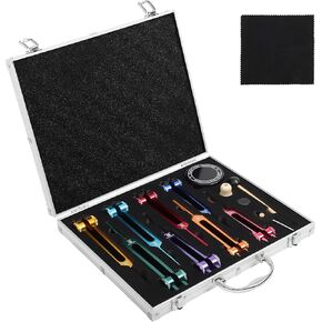 Tuning Forks for Healing, 7 Chakra and 1 Soul Purpose Tuning Forks, Hammer Weighted Tuning Forks, Medical Chakra Tuning Forks, 8-Color Tuning Fork Set with Activator Mallet Base and Aluminum Box