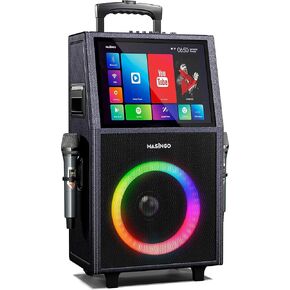 آلة كاريوكي احترافية من MASINGO مع شاشة عرض كلمات + 2 ميكروفونات لاسلكية، مكبر صوت PA محمول يعمل بالبلوتوث مع جهاز لوحي مدمج مقاس 15 بوصة وواي فاي - أفضل هدية للبالغين والأطفال - موديل X8 2021 in Kuwait
