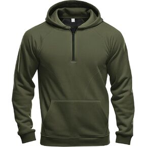 Mens Quarter Zip Pullover Hoodies Casual Long Sleeve Basic Hooded Sweatshirt with Kanga Pocket