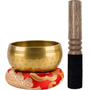 Tibetan Singing Bowl Set, Meditation Sound Bowl Handcrafted in Nepal for Yoga, Chakra Healing, Mindfulness, and Stress Relief