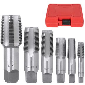 6-Piece NPT Pipe Tap Set, 1", 3/4", 1/2", 3/8", 1/4", 1/8" Taps Threading Tool, Precision Carbon Steel Tap Set Metric and Standard for Clean and Re-Thread Damaged or Jam Pipe Threads in Storage Case