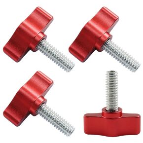 4 Pcs 1/4-20 x 3/4 Inch Thumb Screws, Stainless Steel Thread with Red Aluminum Knob, Thumb Screw Fasteners for Woodworking, Indoor, Outdoor and Equipment Assembly