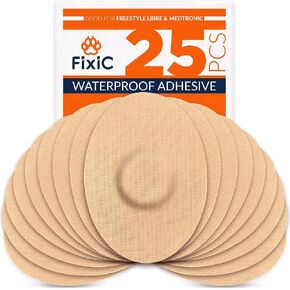 FixiC Freestyle Adhesive Patches 25 PCS – Good for Libre 1, 2, 3 & Plus – G7 & Stelo – Guardian – Waterproof Adhesive Patches – Libre Adhesive Covers – Pre-Cut – Best Fixation for Your Sensor! (Tan)