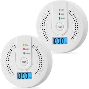 Carbon Monoxide Detectors AA Batteries Powered (Not Included), CO Gas Monitor Alarm, CO Sensor Detector with LCD Digital Display for Bedroom, Kitchen, Depot - Test Button (2)
