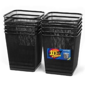 10-Pack Black Square Metal Trash Cans 6 Gallon,Mesh Office Trash Cans, Metal Wire Wastebaskets, Waste Basket Trash Can, Small Trash Cans, Garbage Bin for Office, Home,School