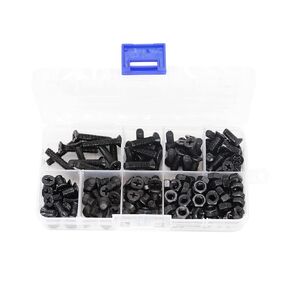 binifiMux 210pcs Black M5 Flat Phillips Countersunk Screws Hex Nuts Assortment Kit, M5x6mm/8mm/10mm/12mm/16mm/20mm/25mm,Carbon Steel