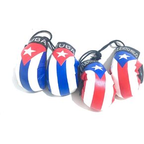 Puerto Rico flag and Cuban flags Boxing Gloves Flag Accessories – Rearview Mirror Hanging Decor for Cars