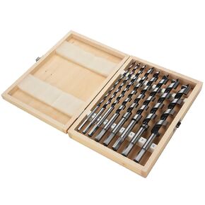 8pc Carbon Steel Auger Bit Set, Machined Hex Shank Wooden Case, 6mm to 20mm Diameter, for Power Drills
