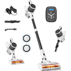 Cordless Vacuum Cleaner for Home - Lightweight, 35Kpas Stick Vacuum Clean with Rechargeable Battery, Max 45Mins Runtime, 8 in 1 Handheld Vacuum for Hardfloor & Carpets Pet Hair, White