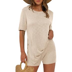 ANRABESS Women Summer 2 Piece Outfits Knit Short Sets Casual Sweater Top & Shorts Matching Lounge Set 2025 Beach Clothes