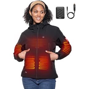 DEWBU Women's Heated Jacket (Black, S) with Cigarette Lighter Cable