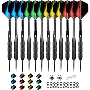 Steel Tip Dart Set,12 Dart(4 Style,Complete Weighs 25g),24 Dart Flights,Brass Barrel, Premium Aluminum Shaft,1 Wrench,20 O-Rings