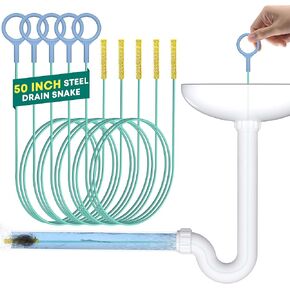 Kelly's Collection 50 Inch Drain Snake Hair Drain Clog Remover(5 Pack), Unbreakable Metal Sink Snake Drain Hair Removal Tool, Long/Flexible/Thin Drain Cleaner Tool to Unclog Bathroom Sink, Tub, Shower